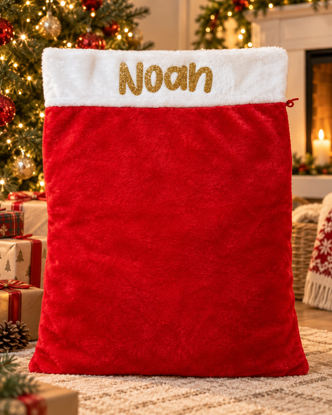 Personalised Luxury Santa Sack – Red Plush Christmas Gift Bag - Image 3