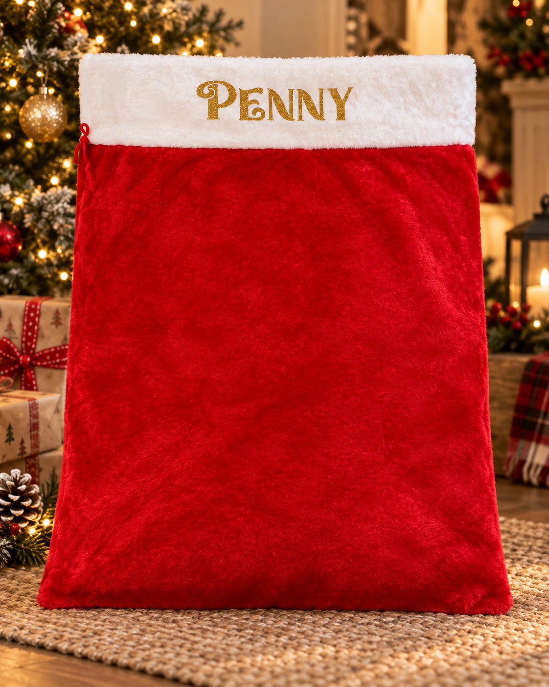 Personalised Luxury Santa Sack – Red Plush Christmas Gift Bag - Image 6