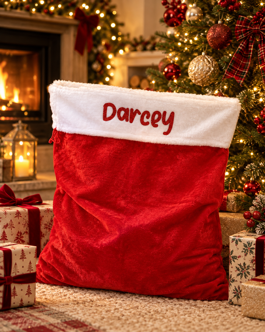 Personalised Luxury Santa Sack – Red Plush Christmas Gift Bag