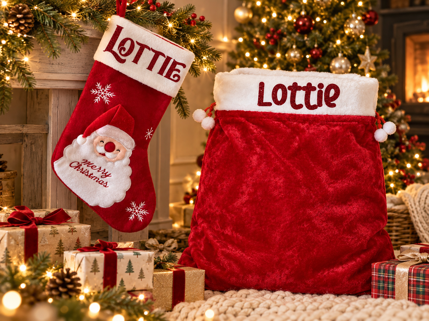 Personalised Luxury Santa Sack – Red Plush Christmas Gift Bag - Image 5