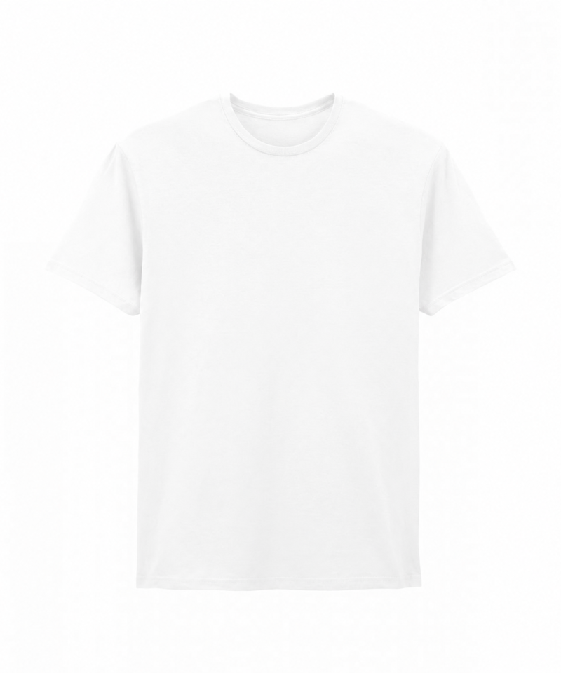 Plain white cotton crew-neck T-shirt, front view, without a visible neck label.