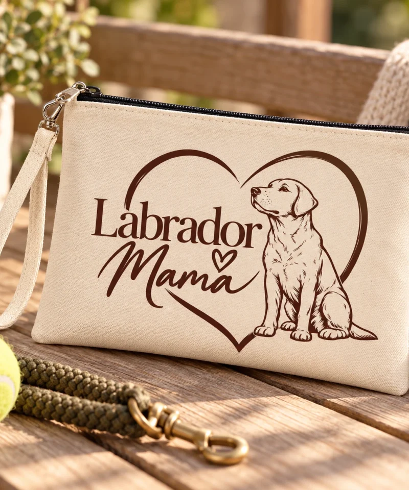 Labrador Mama wristlet pouch with personalised Labrador design.